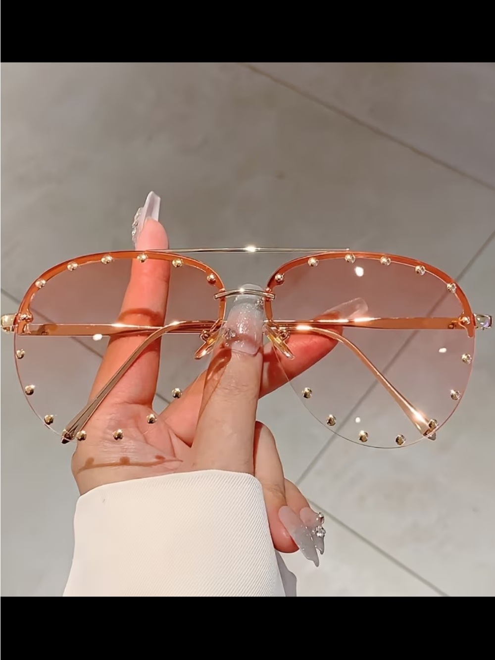 Affordable Fashion Finds Gold-Trim Pink Gradient Studded Sunglasses